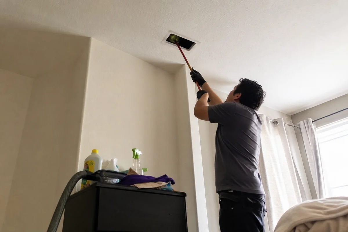 Agitation tool dislodging debris in ductwork