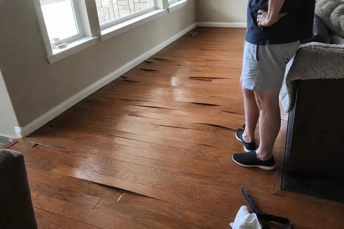 Cupped hardwood floor after a water leak