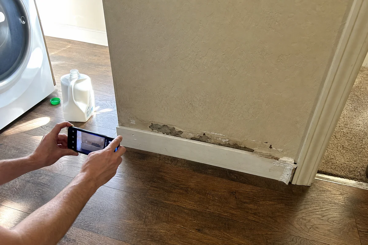 Photographing water-damaged baseboard for insurance