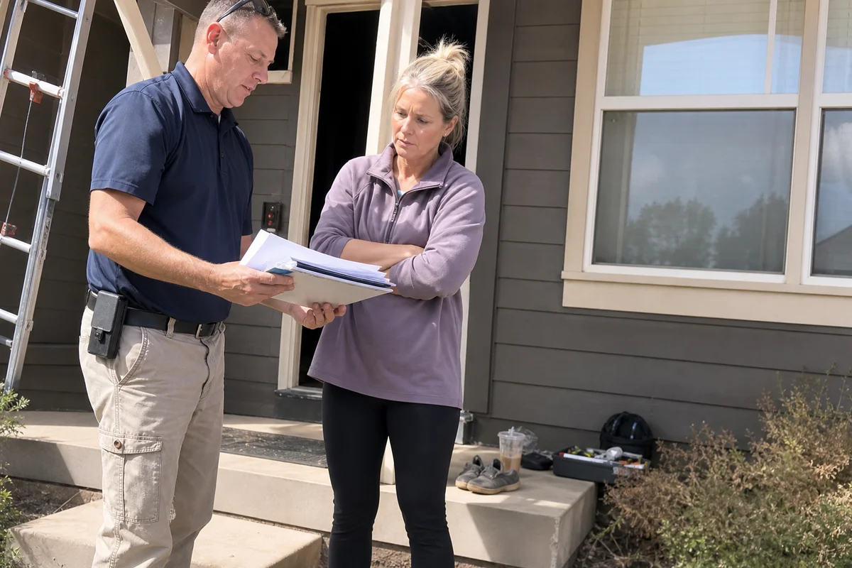 Homeowner and adjuster reviewing fire damage documentation