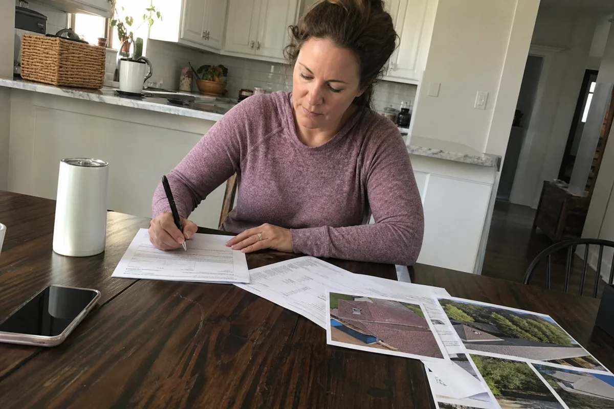 Homeowner filling out storm damage claim form