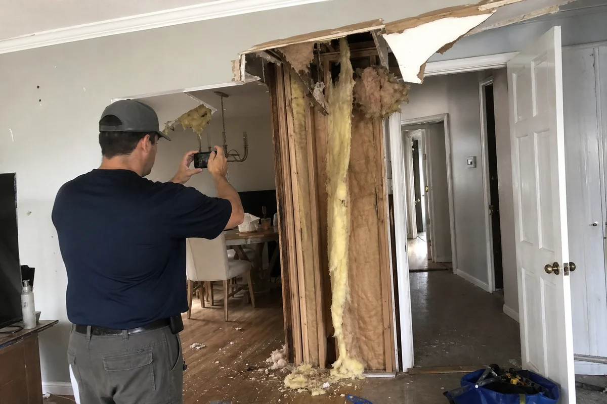 Technician documenting storm damage for claim